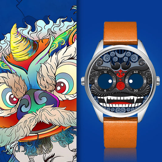 Abbylun 1363 Men's Quartz Watch New Fashion Chinese Lion Dance Series Personality 3D Relief Street Design Clocks Wristwatch