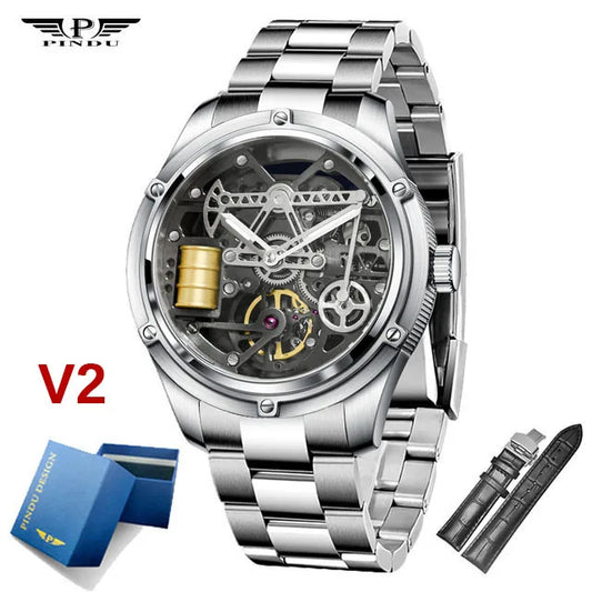 Pindu Men's New Mechanical Watch Leather Sapphire Crystal Commercial Men's Watch Miyota 8215 Automatic Watch 50m Waterproof