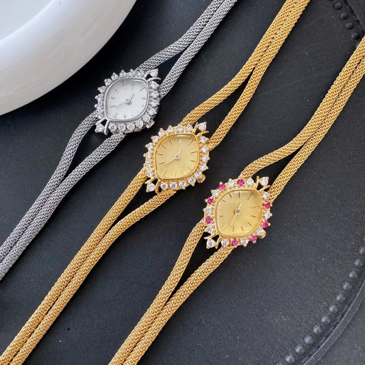 Vintage style retro light luxury exquisite  high-end  women's watch fashionab Diamonds  Crystal  High quality