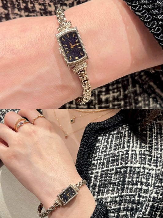 Japanese style galaxy purple gold stone watch rectangular small gold watch niche light luxury quartz women's watch new bracelet