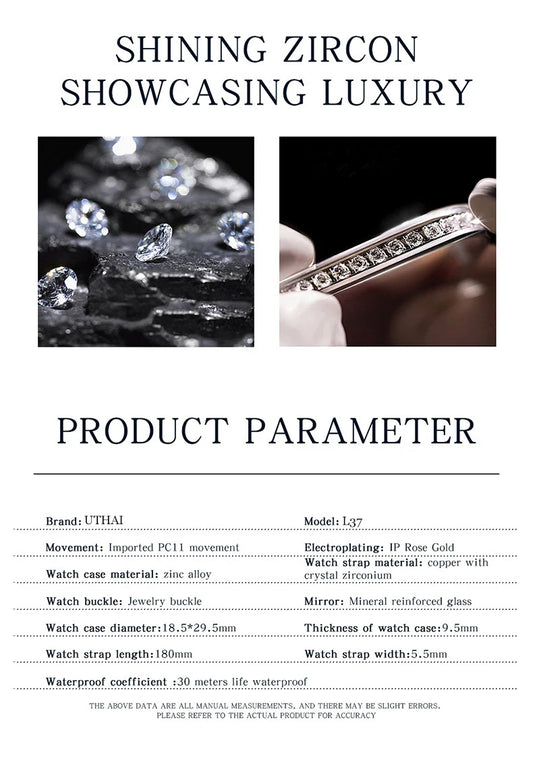 UTHAI L37 Women's Fashion Quartz Watch Brand Light Luxury Jewelry Set with Diamonds Waterproof Slim Bracelet Girl's Clock Gift