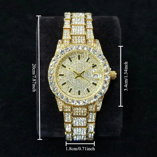 Elegant Full Diamond Female Watches Fashion Silver Round Stainless Steel Quartz Watch Iced Out Shiny Waterproof Gift for Women