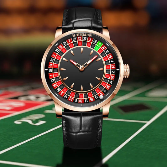 HAEMMER High end Design New Mechanical Watch NH35 Rotating Dial Las Vegas Roulette Desktop Theme Men's Diamond Luminous Watch
