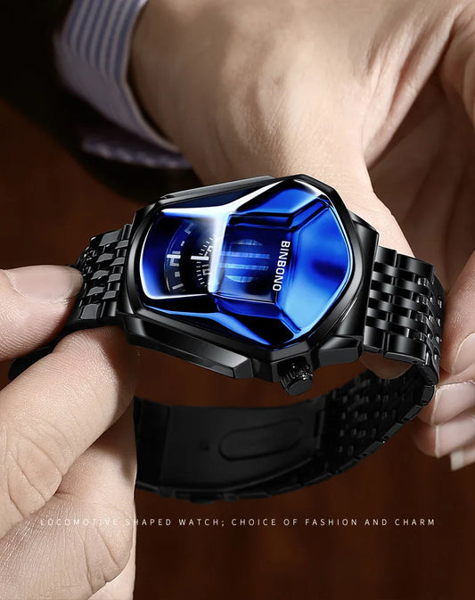 UTHAI Men Watch Trendy Motorcycle Concept Wristwatch Black Technology Watch Steel Waterproof Male Fashion Quartz Watches Has Box