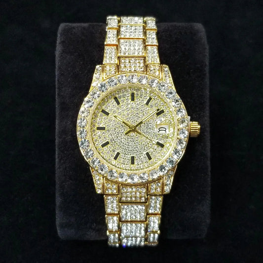 Elegant Full Diamond Female Watches Fashion Silver Round Stainless Steel Quartz Watch Iced Out Shiny Waterproof Gift for Women