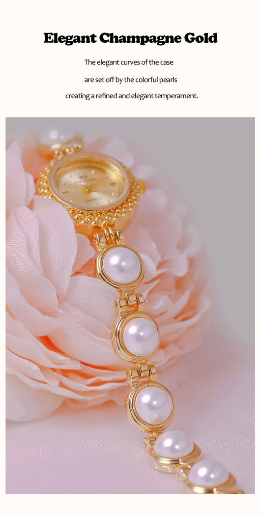 UTHAI Watch For Women Small Fragrance Medieval Luxury Pearl Bracelet Watch Temperament Waterproof Ladies Fashion Quartz Watches