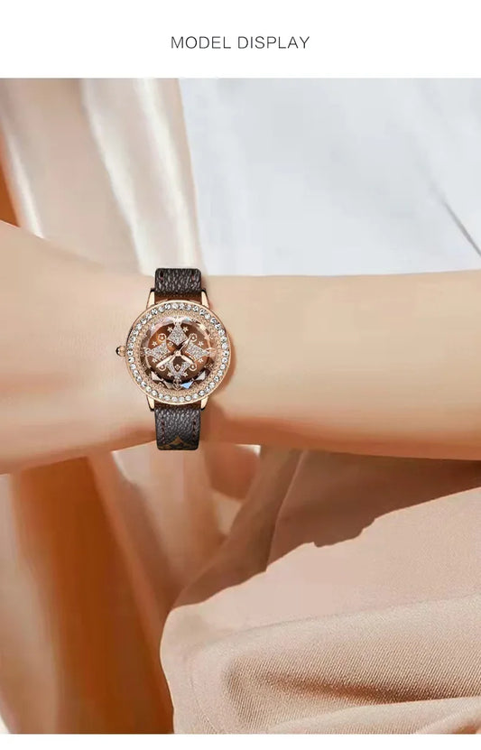 Leather Bands Women Watch Luxury Diamond Lucky Star Quartz Watch Fashion  3 Bar Waterproof Lady Clock