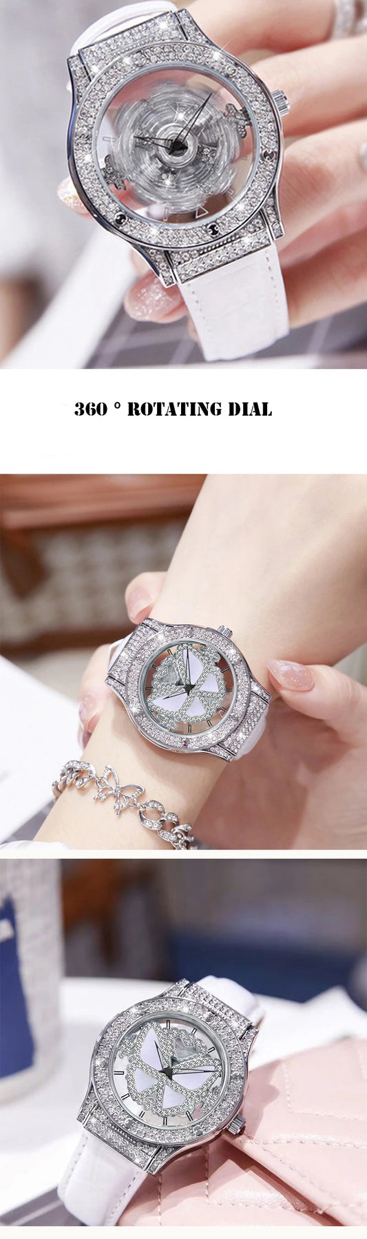 New Watch Women Full Diamond Light Luxury Hollow Full Sky Star butterfly Leather Waterproof Female Fashion Quartz Watches