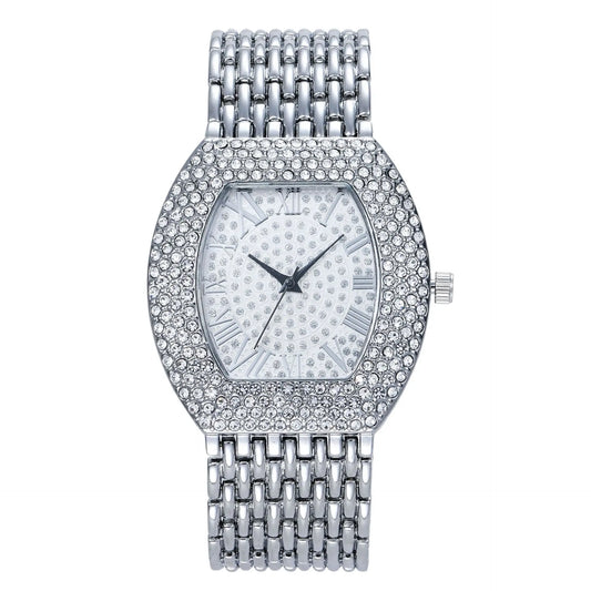 UTHAI H64 Women's Full Diamond Watch Temperament Gold Steel Band Barrel shaped Full Sky Star Vintage Fashion Quartz Wristwatches