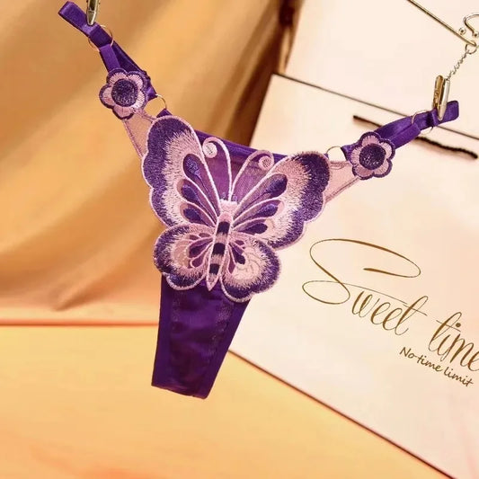 Sexy Lace Thong Women Butterfly Low Waist Panties G strings Transparent Mesh Briefs Adjustable Waist Panties Culotte Femme