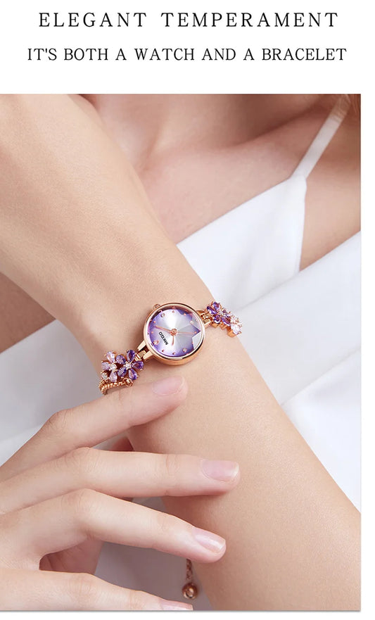 UTHAI W39 Women's Fashion Light Luxury Quartz Bracelet Watch Waterproof Premium Exquisite Violet Crystal Female's Watches Gift