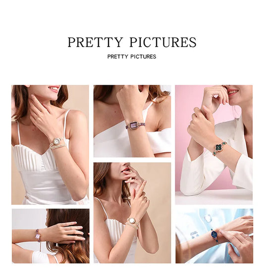 UTHAI W40 Watch For Women Pearl Fritillary Square Waterproof Fashion Luxury Amethyst Diamond inlaid Lady Bracelet Wristwatches