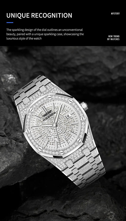 HAEMMER Luxury Men's Automatic Watch Top Brand Mechanical Frame Original Silver Fashion Watch Waterproof Clock Relogio Masculin
