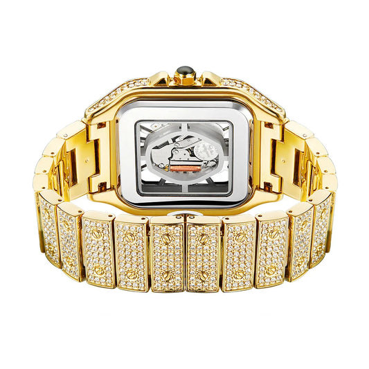 THAI W86 New 2024 Fashion Square Men's Watches Luxury Hollow Hip Hop Full Diamond Metal Waterproof Male Quartz Clock Watch Gift