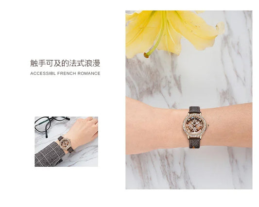 Leather Bands Women Watch Luxury Diamond Lucky Star Quartz Watch Fashion  3 Bar Waterproof Lady Clock