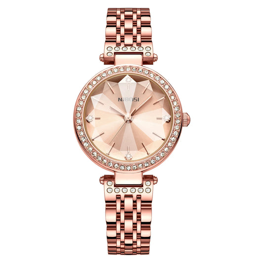 NIBOSI Simple Romantic Female Watch Rhinestone Dial Rhombus Stainless Steel Luxury Lady Quartz Wristwatches Relogio Feminino