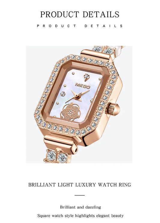 UTHAI W40 Watch For Women Pearl Fritillary Square Waterproof Fashion Luxury Amethyst Diamond inlaid Lady Bracelet Wristwatches