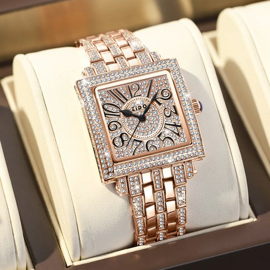UTHAI Women's Watch Brand Light Luxury Retro Advanced Waterproof Diamond Full Sky Star Square Ladies Fashion Quartz Watches