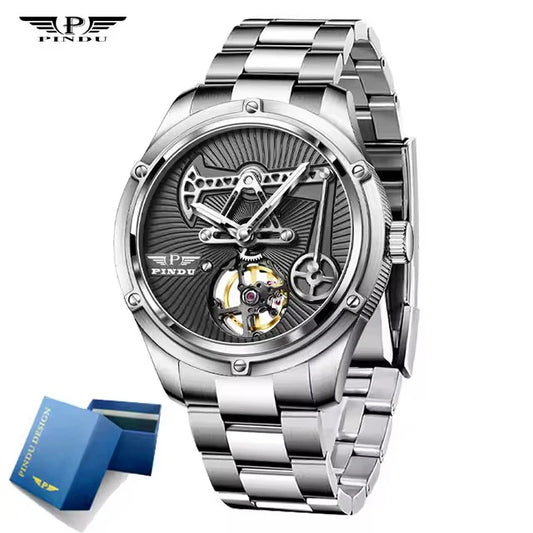 PINDU Watch Miyata 8215 Mechanical Movement Sapphire Mirror Waterproof Luminous Oil Well Business Men Mechanical Wristwatches