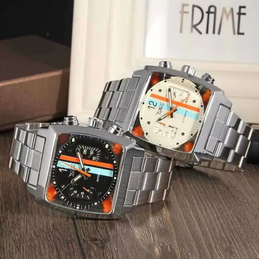 JARAGAR 569 Men's Mechanical Watch Fashion Design Square Dial Date Week Waterproof Steel Strap Leisure Wristwatch