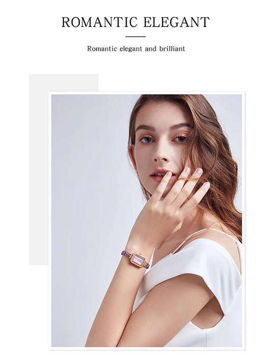 UTHAI W40 Watch For Women Pearl Fritillary Square Waterproof Fashion Luxury Amethyst Diamond inlaid Lady Bracelet Wristwatches