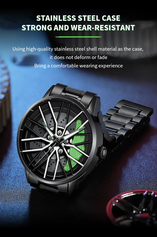 VA VA VOOM LT01 Cool Sports Car Wheel Elements Come Running Quartz Luminous Waterproof Steel Belt Watches for Man Reloj Hombre
