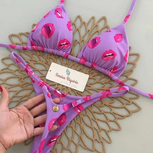 Women's Bikini Split Print Swimwear Fashion G-string Beach Holiday