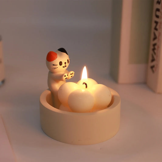 Cartoon Cat Candle Holder Cat Tea Light Candle Holder Cute Grilled Cat Aromatherapy Candle Holder Desktop Decorative Ornaments