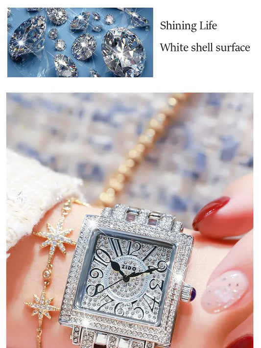 UTHAI Women's Watch Brand Light Luxury Retro Advanced Waterproof Diamond Full Sky Star Square Ladies Fashion Quartz Watches