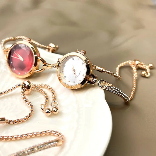 UTHAI V4 New Women's Quartz Watches Water Diamond Female's Wristwatch Small Dial Slim Adjustable Jewelry Girl Watch Bracelet