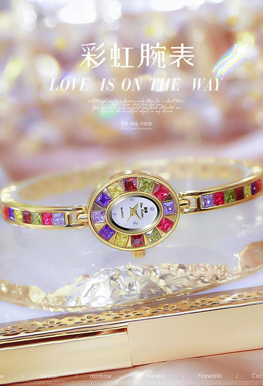 UTHAI Women's Chain Watch Brand Light Luxury Gold Gradient Rainbow Bracelet Waterproof Ladies Fashion Quartz clock Watches Gift