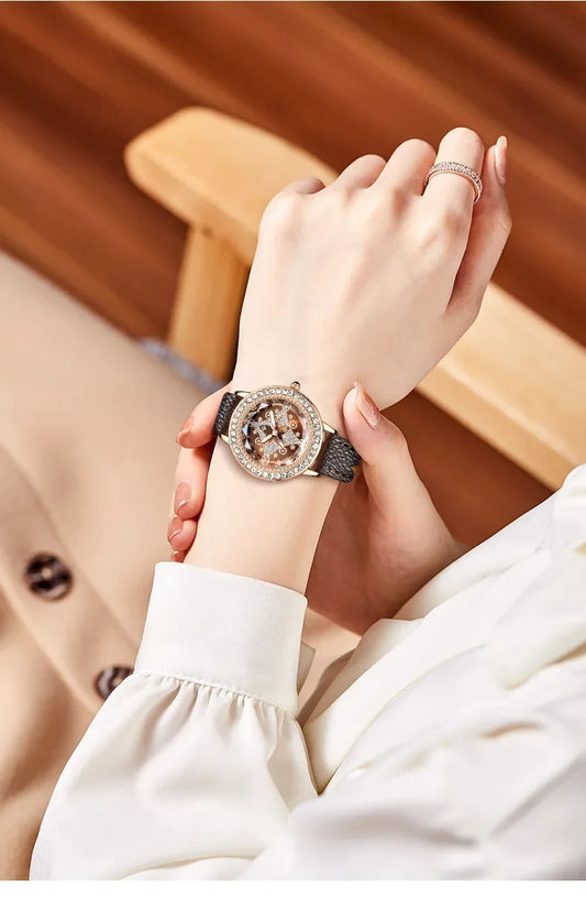Leather Bands Women Watch Luxury Diamond Lucky Star Quartz Watch Fashion  3 Bar Waterproof Lady Clock