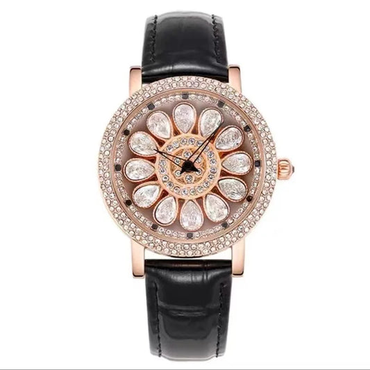 UTHAI Women's Fashion Quartz Watch 360 ° Time Comes and Turns Diamond Inlaid Dial Waterproof Female Creative Clock Wristwatches