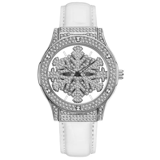 UTHAI L58 Watch For Women Light Luxury Leather Strap 360 Degrees Rotary Snowflake Hollow Diamond Ladies Watches Waterproof Clock