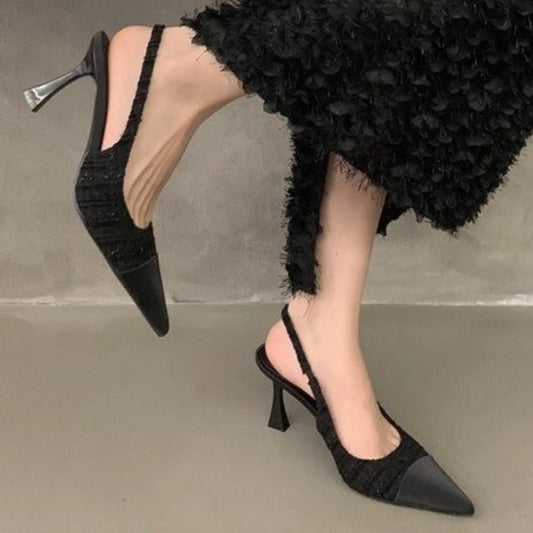 New Fashionable Comfortable Elegant Sexy Small Toe Stiletto High Heels French High Heels Baotou Back Hollow Sandals  Women