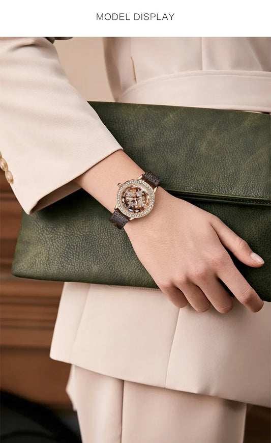 Leather Bands Women Watch Luxury Diamond Lucky Star Quartz Watch Fashion  3 Bar Waterproof Lady Clock