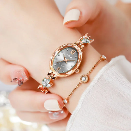 UTHAI V22 Women's Watches Light Luxury Diamond Inlaid Female Watch Waterproof Oval Ladies Fashion Quartz Bracelet Wristwatch
