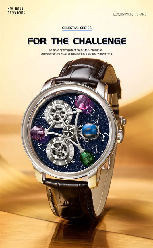 PINDU Design Starry Twelve Constellations Mechanical Watch Sapphire Waterproof Men Mechanical Wristwatches Miyata 8215 Movement