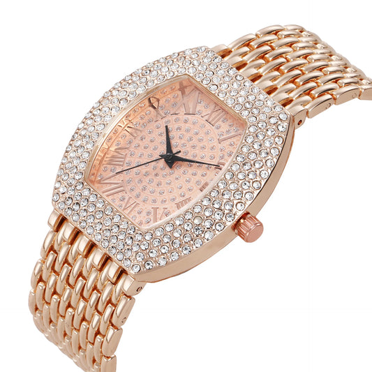 UTHAI H64 Women's Full Diamond Watch Temperament Gold Steel Band Barrel shaped Full Sky Star Vintage Fashion Quartz Wristwatches