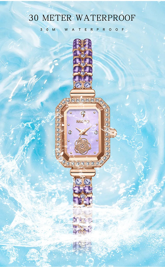 UTHAI W40 Watch For Women Pearl Fritillary Square Waterproof Fashion Luxury Amethyst Diamond inlaid Lady Bracelet Wristwatches