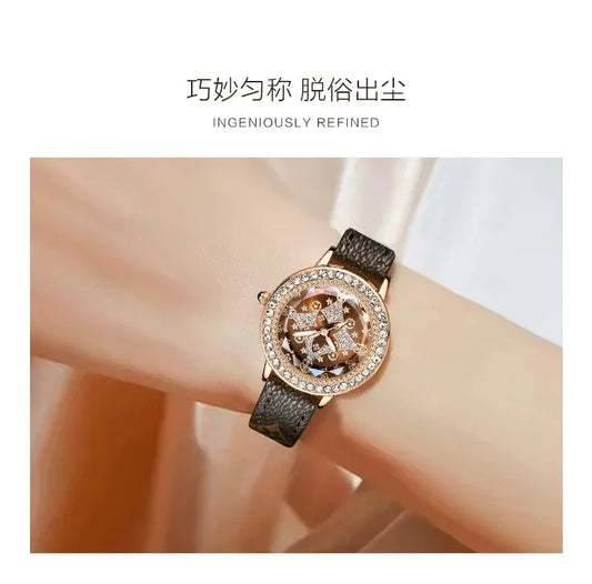 Leather Bands Women Watch Luxury Diamond Lucky Star Quartz Watch Fashion  3 Bar Waterproof Lady Clock