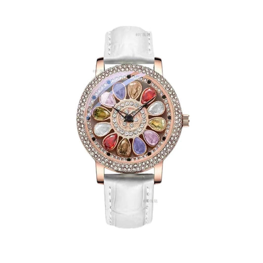 UTHAI Women's Fashion Quartz Watch 360 ° Time Comes and Turns Diamond Inlaid Dial Waterproof Female Creative Clock Wristwatches