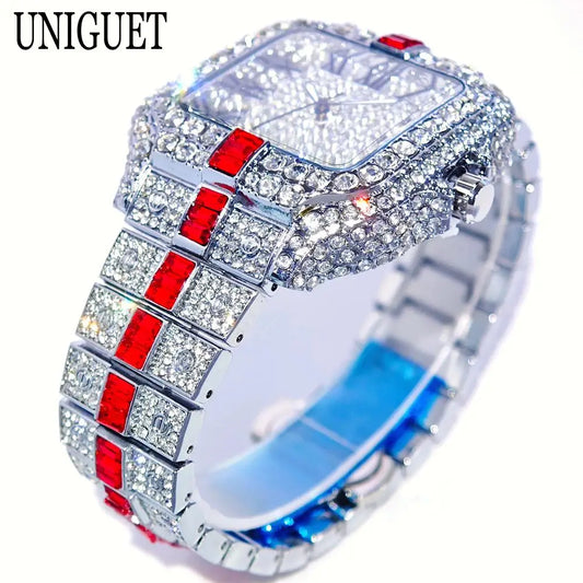 Hot Fashion Full Diamond Watch Men UNIGUET Brand Hip Hop Iced Out Bling Jewelry Square Quartz Wristwatch For Man Dropshipping