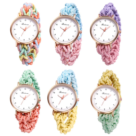 LANCARDO Quartz Braided Scrunchie Watch Elastic Rope Watch Digital Dial Women Multi-functional Ultra-thin Student Bracelet Watch