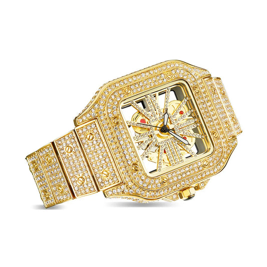 THAI W86 New 2024 Fashion Square Men's Watches Luxury Hollow Hip Hop Full Diamond Metal Waterproof Male Quartz Clock Watch Gift