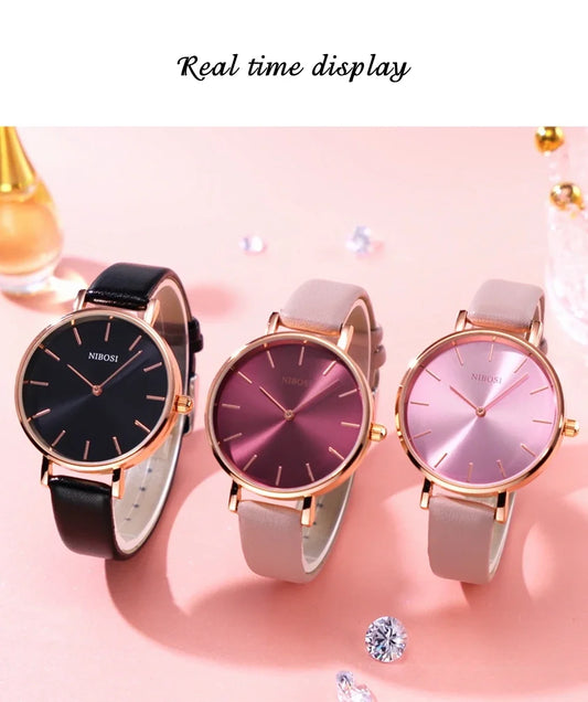 NIBOSI 2025 Watch Women Fashion Casual Leather Belt Watches Simple Ladies Round Dial Quartz Wristwatches Dress Relogio Feminino