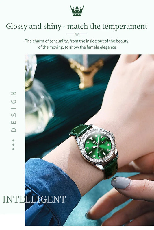 OLEVS Original Diamond Dial Quartz Watch for Women Fashion Elegant Ladies Watches Stainless Steel Waterproof Women's Wristwatch