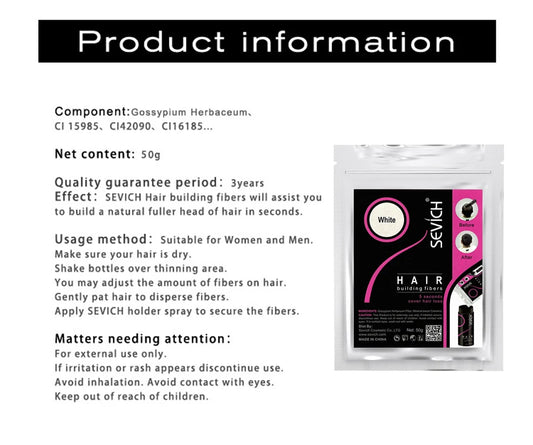 Sevich 50g Instant Hair Growth Fiber Refill 10 Colors Keratin Hair Building Fiber spray Fiber Hold Spray Powder Hair Treatment