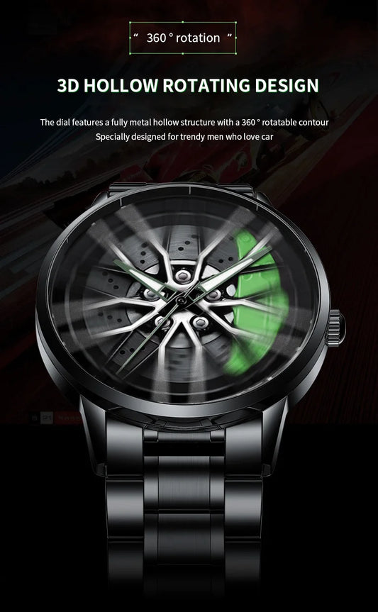 VA VA VOOM LT01 Cool Sports Car Wheel Elements Come Running Quartz Luminous Waterproof Steel Belt Watches for Man Reloj Hombre
