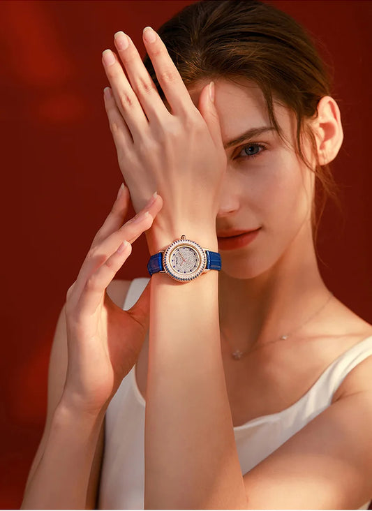 UTHAI W43 New Women's Brand Quartz Watch Luxury Full Diamond Jewelry Crystal Gem Scale Waterproof Leather Band Ladies Watches